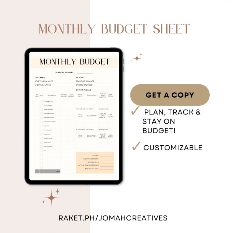 MONTHLY BUDGET TRACKER SHEET