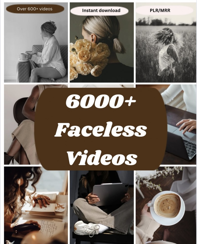 6000+ faceless Videos + 200 aesthetic photos + Done-for-you hooks & caption