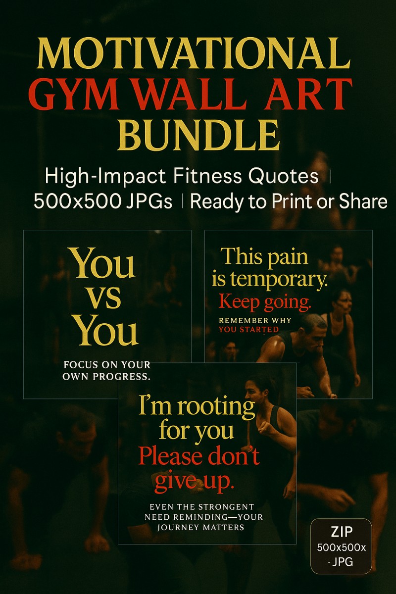 Motivational Gym Wall Art Bundle – 3 Bold Fitness Quote Prints (JPG)