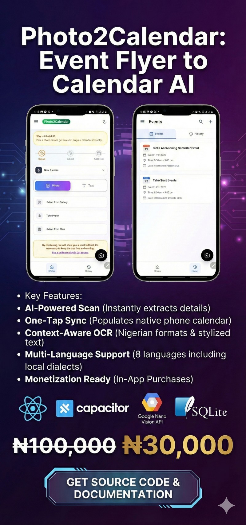 Photo2Calendar AI App (React/Capacitor) - White Label License