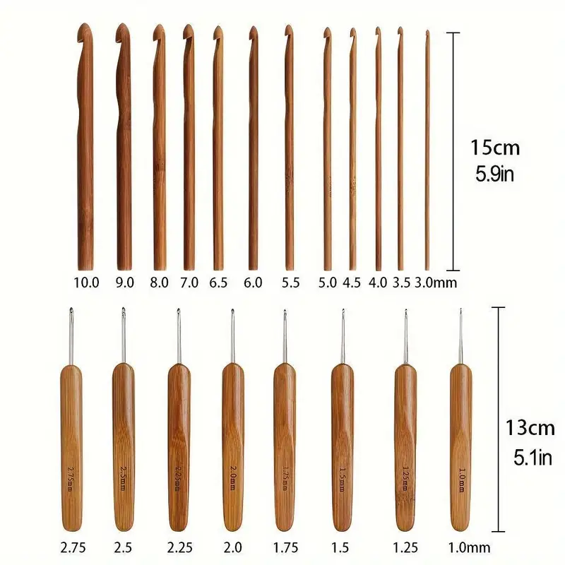 20pcs Crochet Hook Set with Case | Bamboo Ergonomic Hooks for Yarn Crafts, DIY & Knitting Lovers