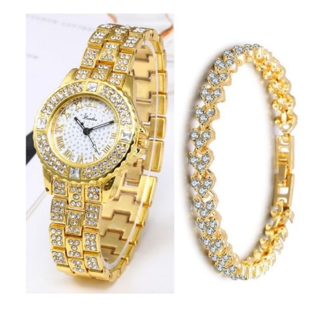Rhinestone women wrist watch with bracelet.