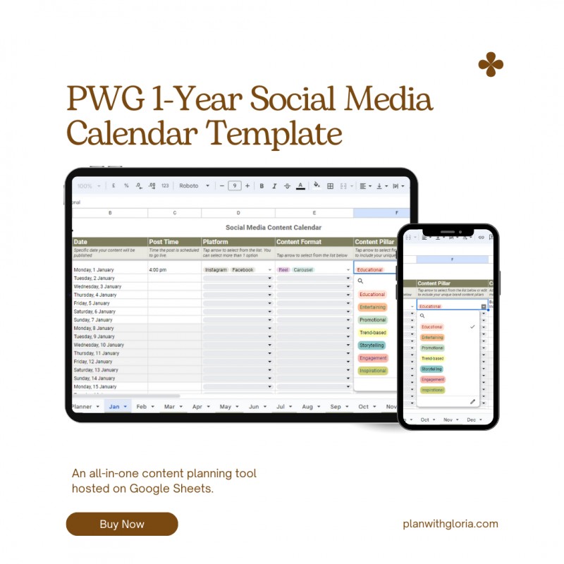 1-Year Social Media Content Calendar Template