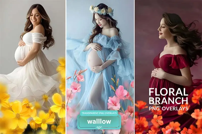 30 Spring Floral Branches Transparent PNG Overlays (VQVPNFB)