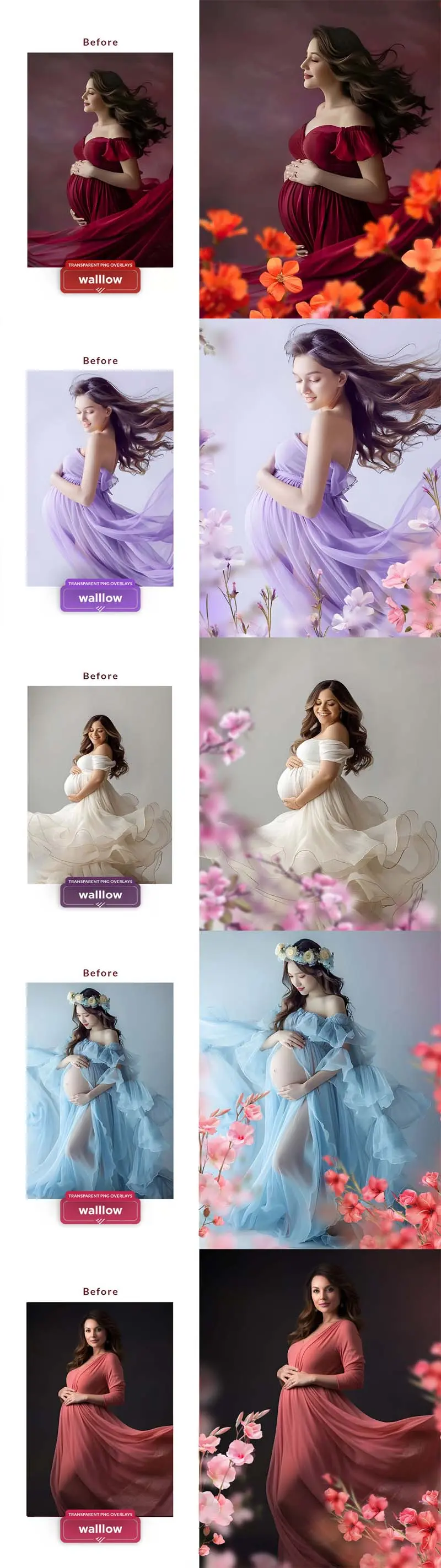 30 Spring Floral Branches Transparent PNG Overlays (VQVPNFB)