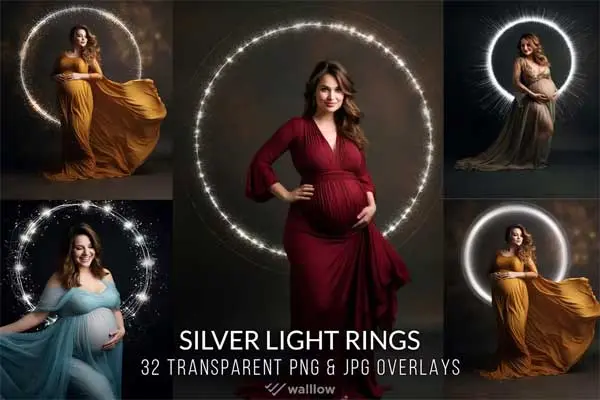 32 Maternity Silver Light Ring Overlays PNG and JPG