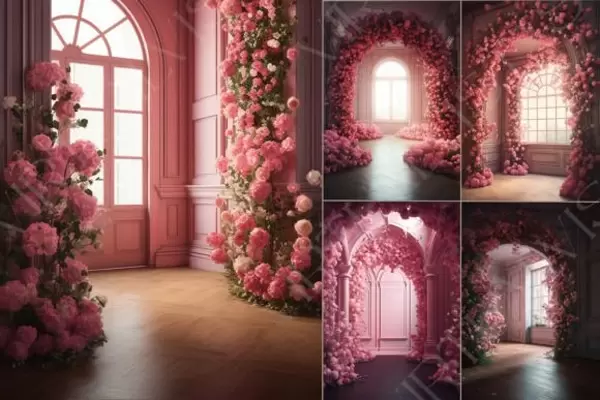 Flowers Arch Room Digital Backdrops