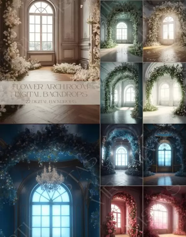 Flowers Arch Room Digital Backdrops