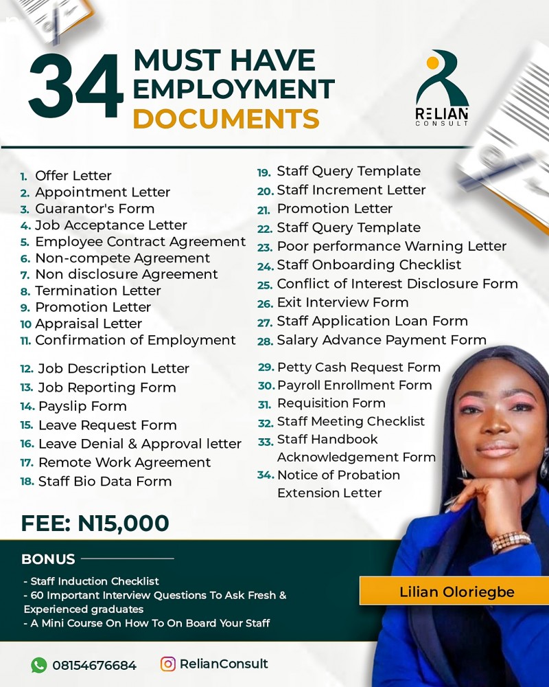 34 MUST HAVE EMPLOYMENT DOCUMENTS