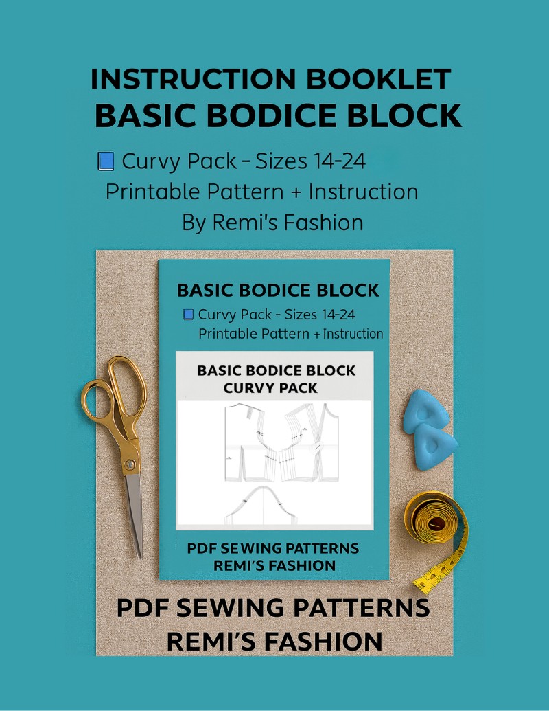 Curvy Bodice Block Sewing Pattern With Sleeves: Size UK 14-24 (PDF Printable)