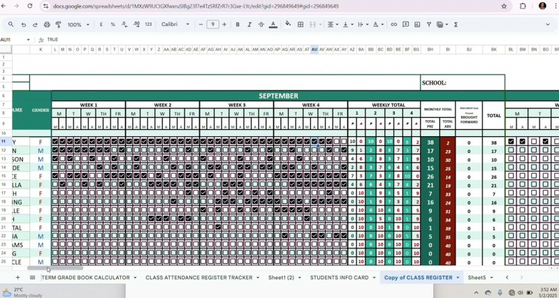 AUTOMATED CLASS ATTENDANCE REGISTER TRACKER FOR TEACHERS