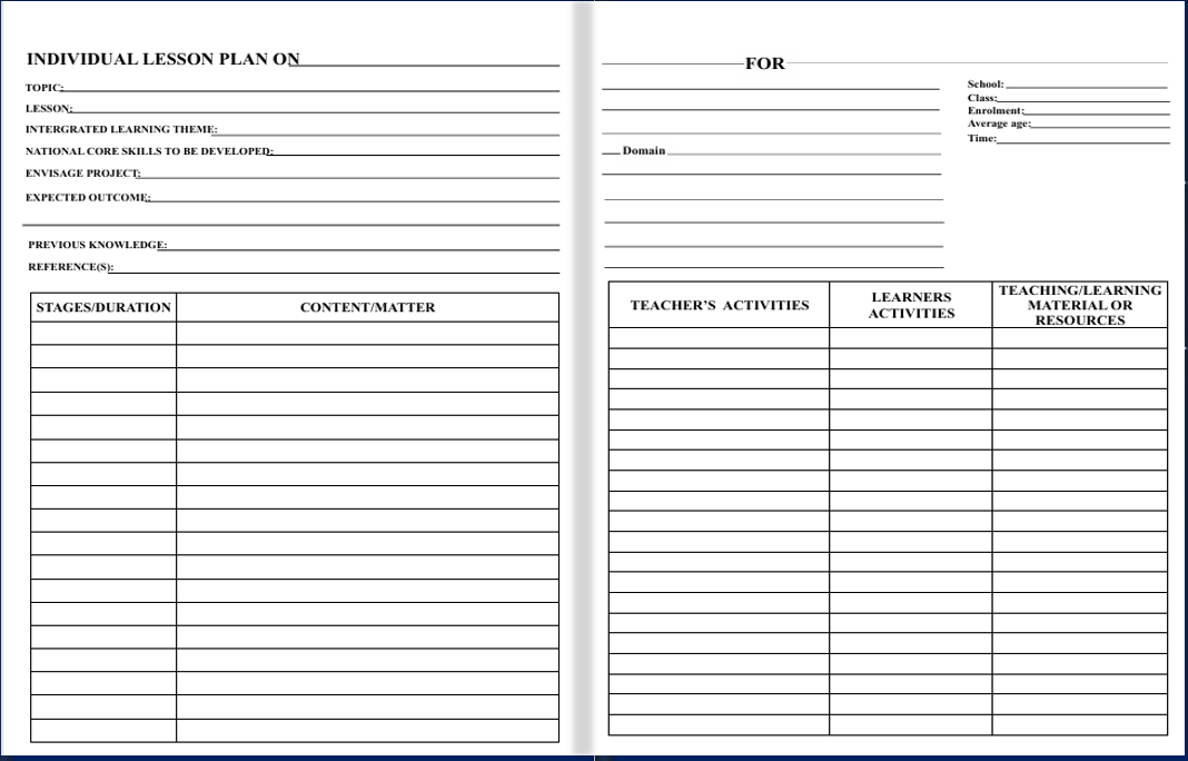 TEACHERS WEEKLY AND INDIVIDUAL LESSON PLAN TEMPLATE