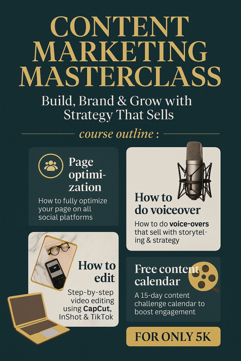 Content Marketing Masterclass  Like a pro: Voice over Video Editing & Strategy Class