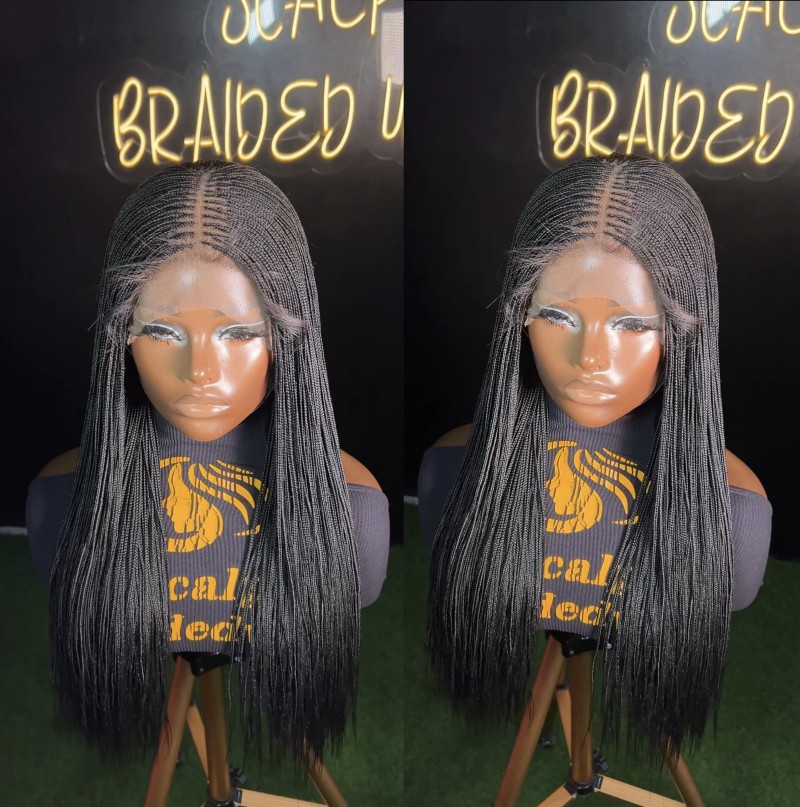 20 inches,color 1,micro braids,Medium cap (6 by 6 closure wig)