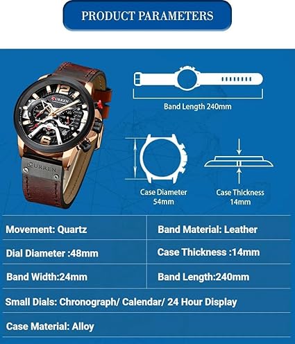 Curren 8329 Business Chronograph Dress Leather Strap Analog Quartz Wrist Watch - Rose Gold Black