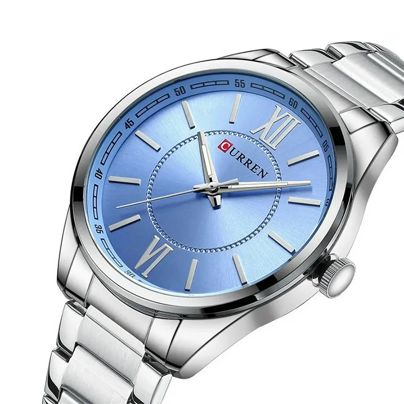 Curren 8423 Stainless Steel Silver Analog Watch For Men - Ice Blue Dial
