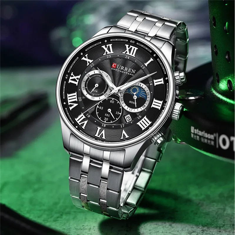 Curren 8427 Men's Chronograph Watch - Silver with black dial