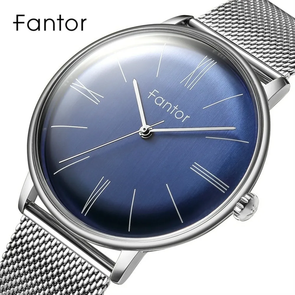 Fantor WF1002G Silver with Blue Dial is a minimalist analog quartz watch