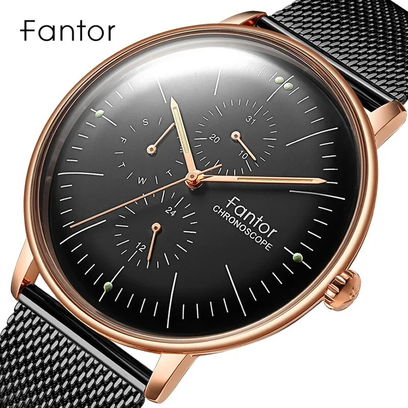 Fantor WF1004G Men Chronograph Men's Quartz Watch - Black /Rosegold