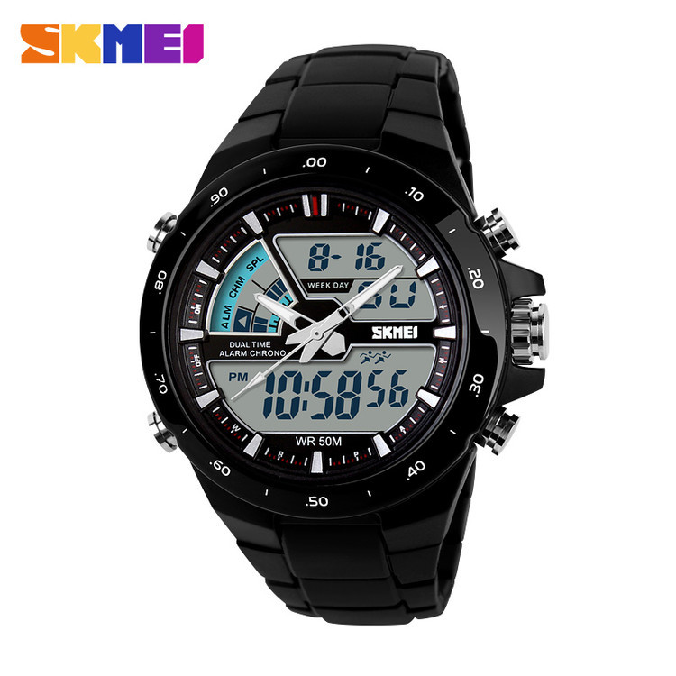 Skmei 1016 Men's Digitl Analog 50M Waterproof Sports Watch Military Multifunction Stopwatch Alarm Backlight Watch - Black Gold