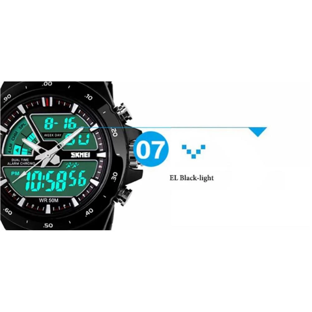 Skmei 1016 Men's Digitl Analog 50M Waterproof Sports Watch Military Multifunction Stopwatch Alarm Backlight Watch - Black Gold