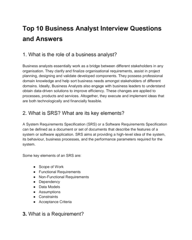 Top 10 Business Analyst Interview Questions and Answers_ book