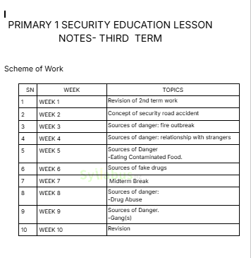 PRIMARY-1-SECURITY-EDUCATION-LESSON NOTES