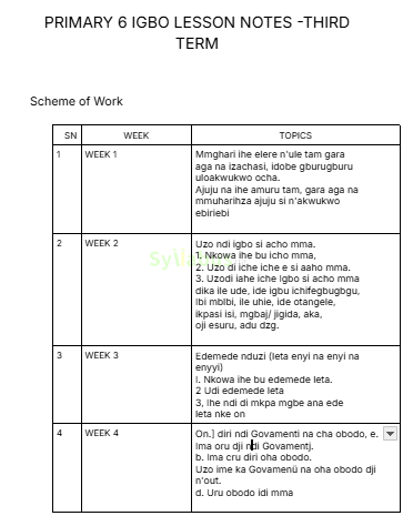 PRIMARY-6-IGBO-LESSON-NOTES