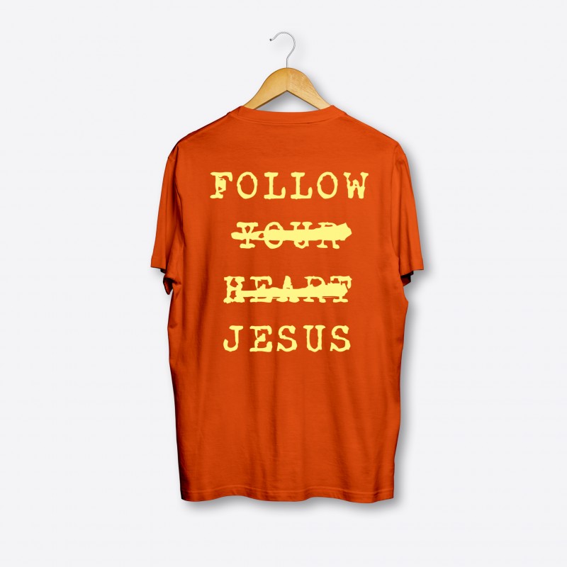 FOLLOW JESUS (BOLD BACK) ORANGE T-SHIRT W/ YELLOW PRINT