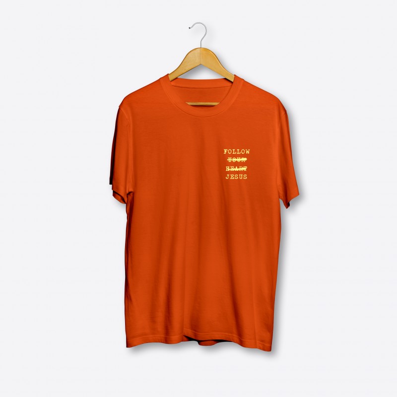 FOLLOW JESUS (BOLD BACK) ORANGE T-SHIRT W/ YELLOW PRINT