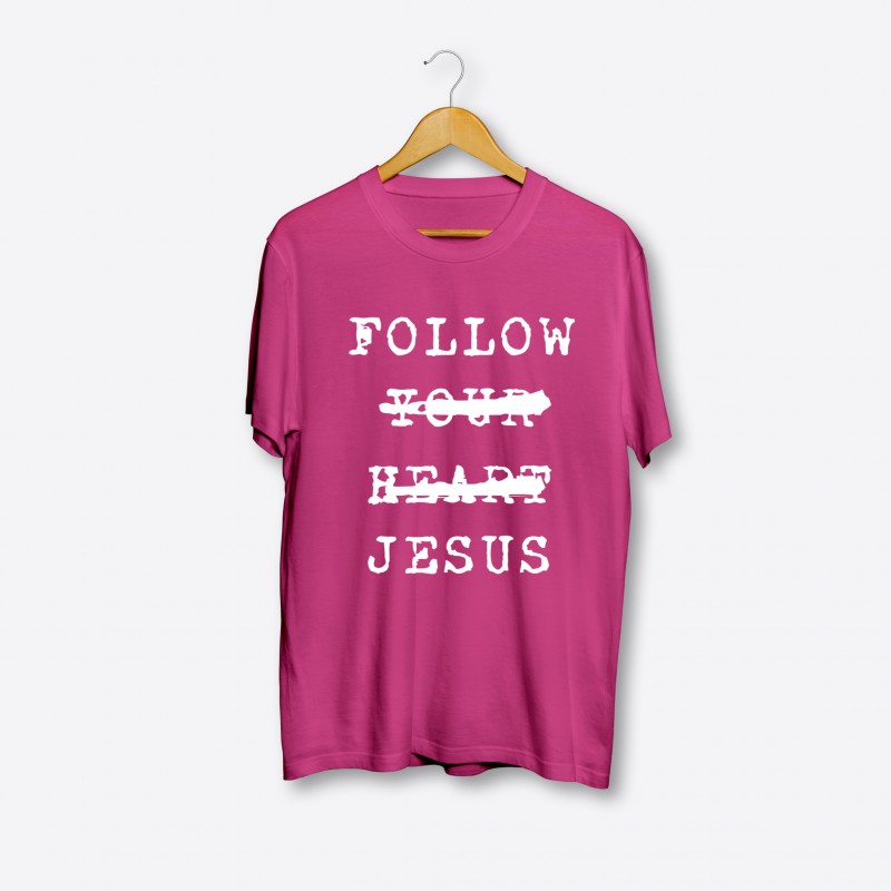 FOLLOW JESUS CLASSIC BABY PINK T-SHIRT W/ WHITE PRINT