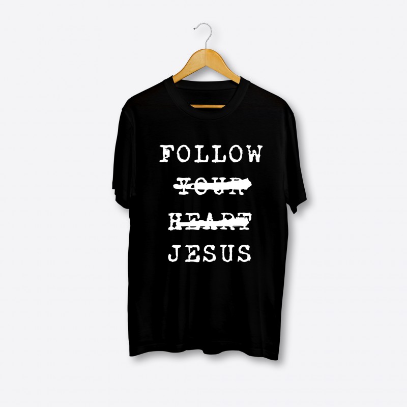 FOLLOW JESUS CLASSIC BLACK T-SHIRT W/ WHITE PRINT