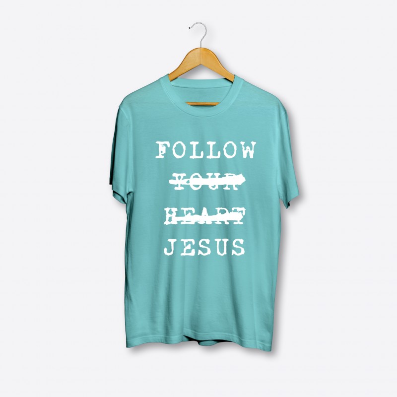 FOLLOW JESUS CLASSIC TEAL T-SHIRT W/ WHITE PRINT
