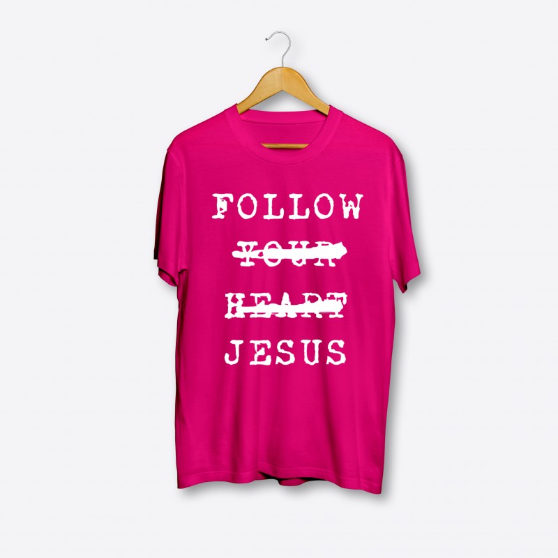FOLLOW JESUS CLASSIC DEEP PINK T-SHIRT W/ WHITE PRINT