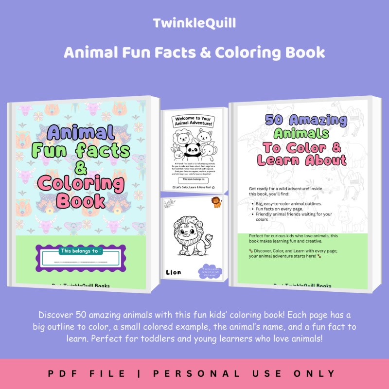 Color & Learn Animals: 50 Fun Animal Coloring Pages with Facts for Kids