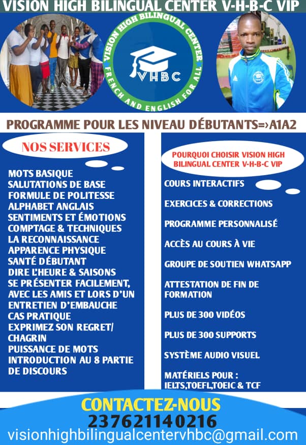 COURS D'ANGLAIS NIVEAU DÉBUTANT A1A2