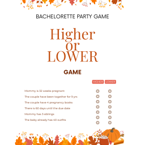 Bachelorette Party Games - Higher or Lower Game