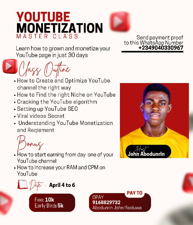 Buy YouTube monetization mastery class by on Selar