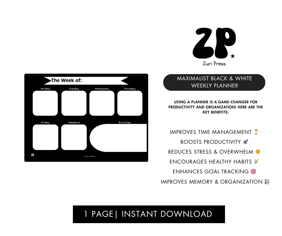Maximalist White & Black Weekly Planner