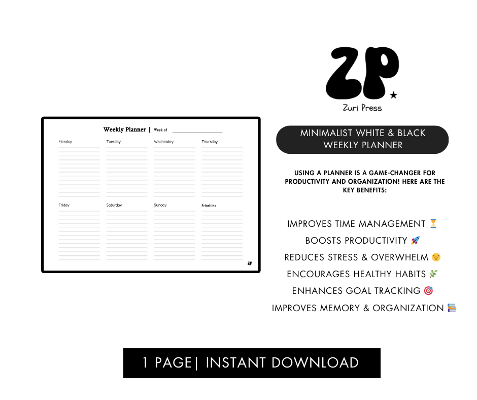 Minimalist White & Black Weekly Planner
