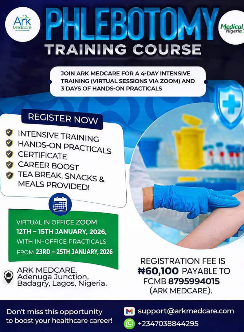 PHLEBOTOMY TRAINING COURSE. CLASSES START 12TH JAN. 2026