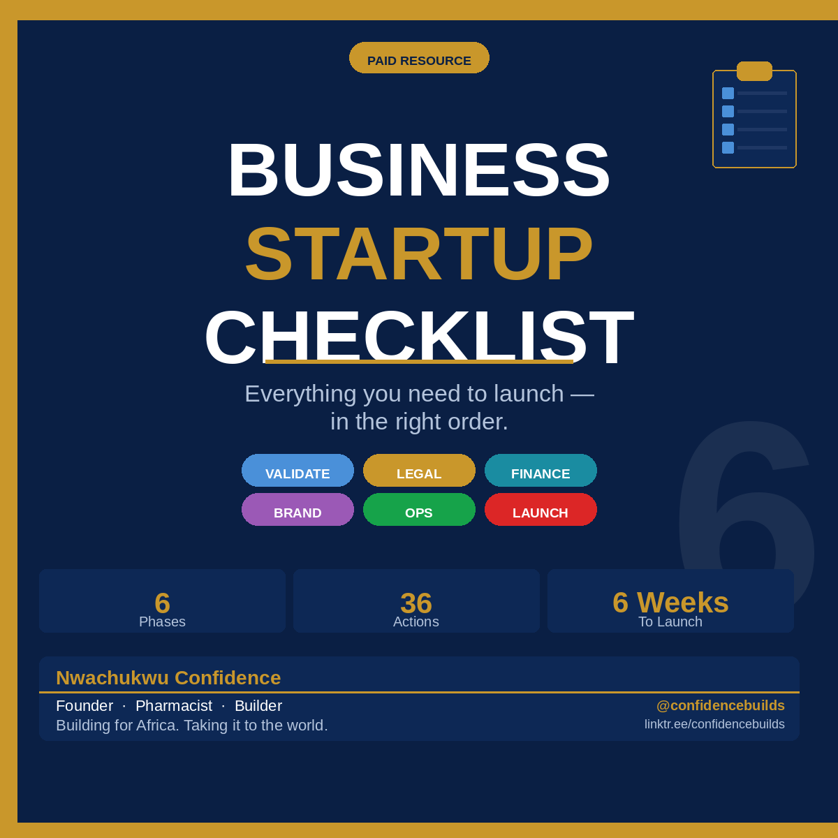 Business Startup Checklist — 36 Actions to Launch in 6 Weeks