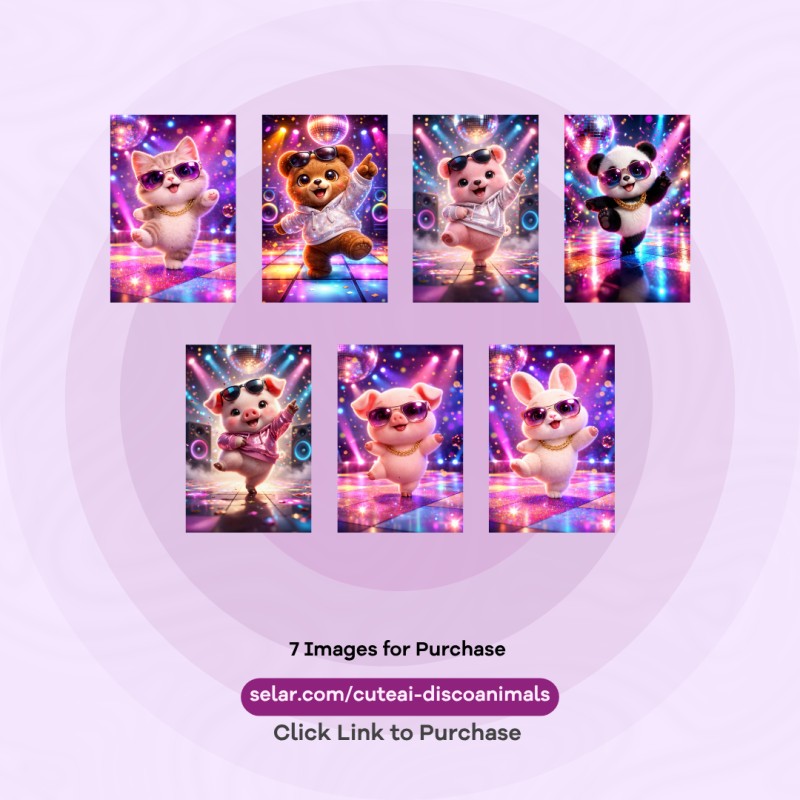Cute AI Disco Animals Image Pack – Premium Digital Download