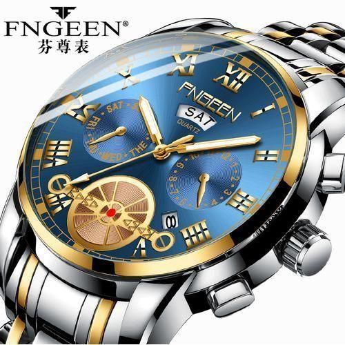 FNGEEN Fngeen - Men's Quartz Watch Multi Functional Steel Band Watch-Silver