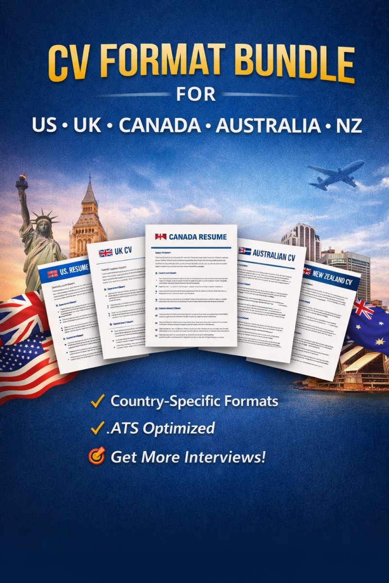 CV Format Bundle for US, UK, Canada, Australia & NZ