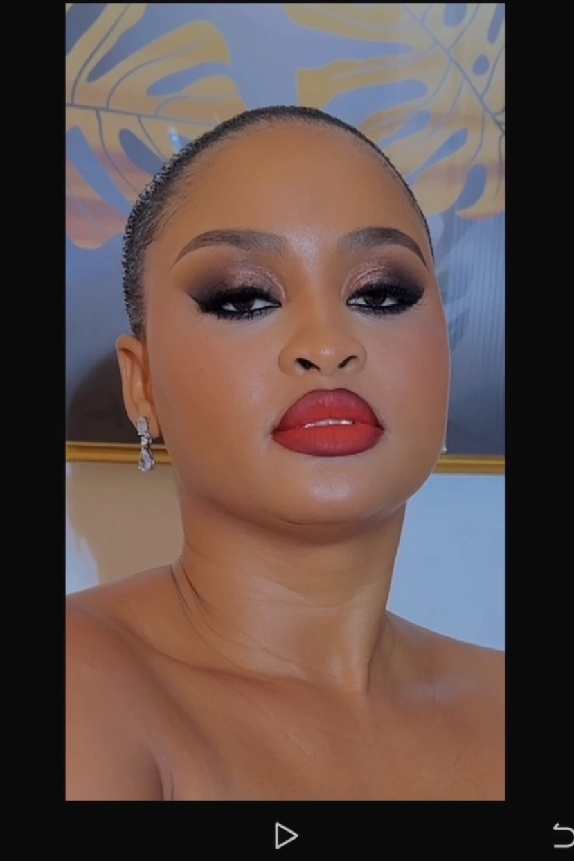 Makeup on a light skin tone and red lipstick