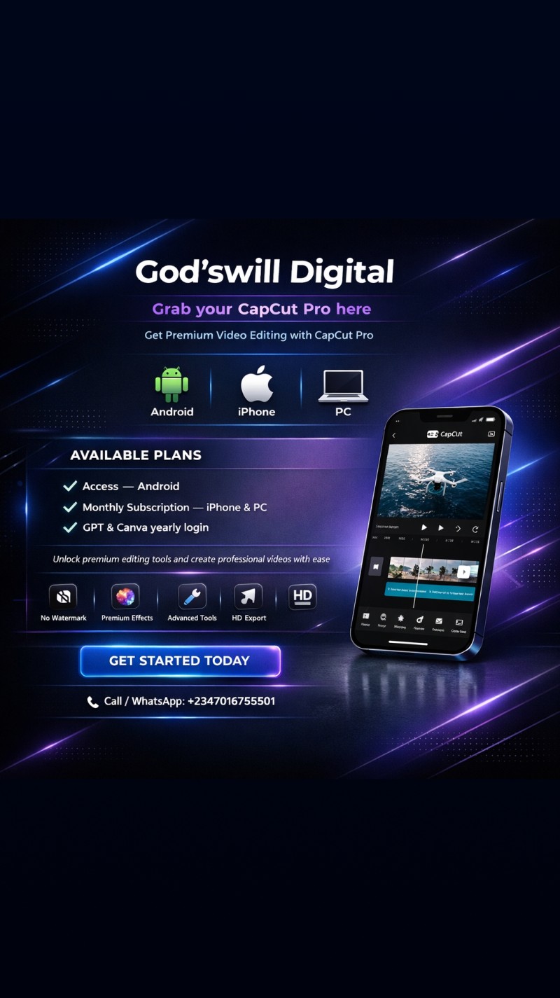 CAPCUT PRO PREMIUM LOGIN (Android, iPhone & PC)