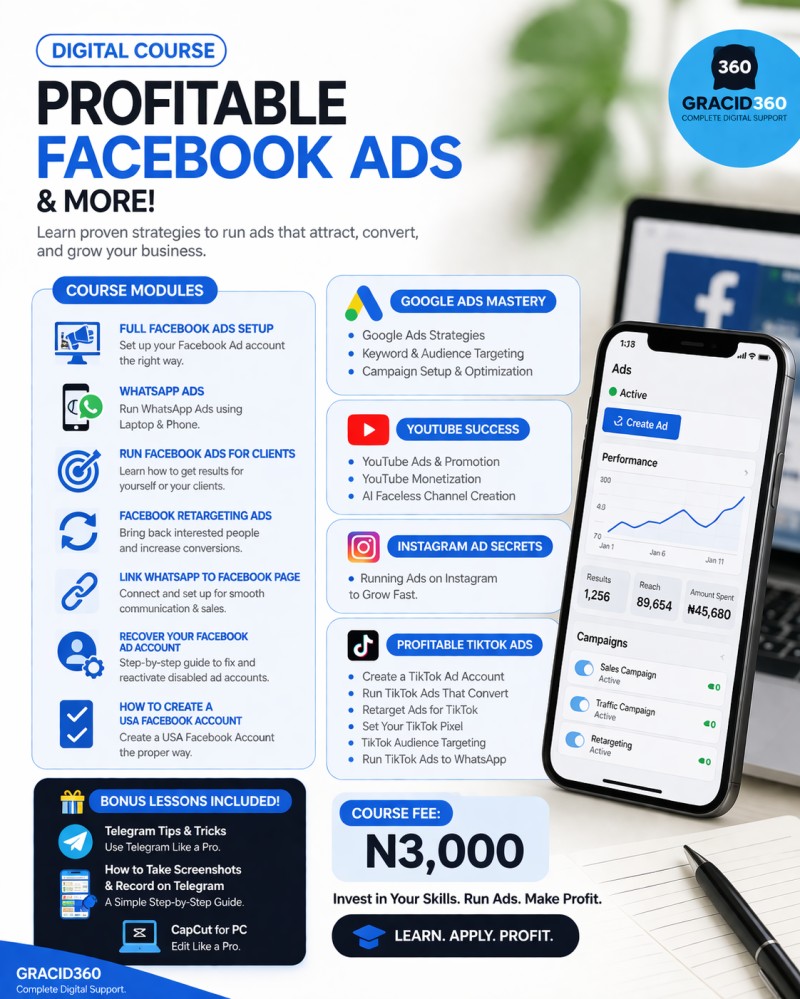 Master Facebook Ads, Google Ads, Instagram Ads, TikTok Ads & More