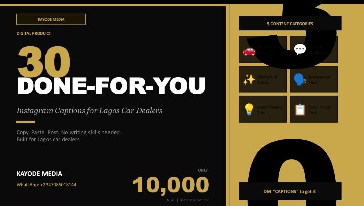 30 Done-For-You Instagram Captions for Lagos Car Dealers