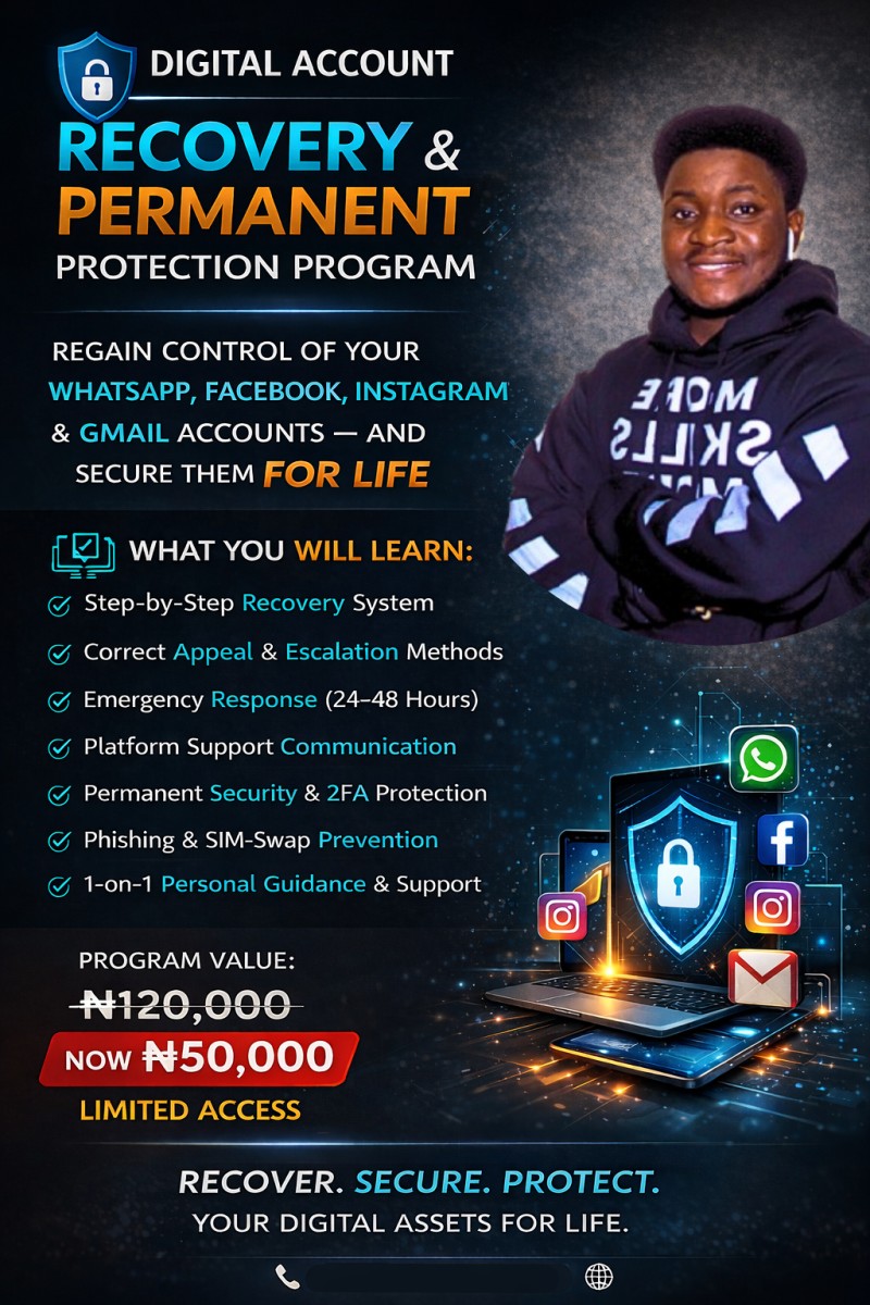 Digital Account Recovery & Protection Program(DARPP) : The Ultimate All-in-One System to Recover Hacked WhatsApp, Facebook, Instagram & Gmail Accounts  With Priority 1-on-1 Assistance and Permanent Protection